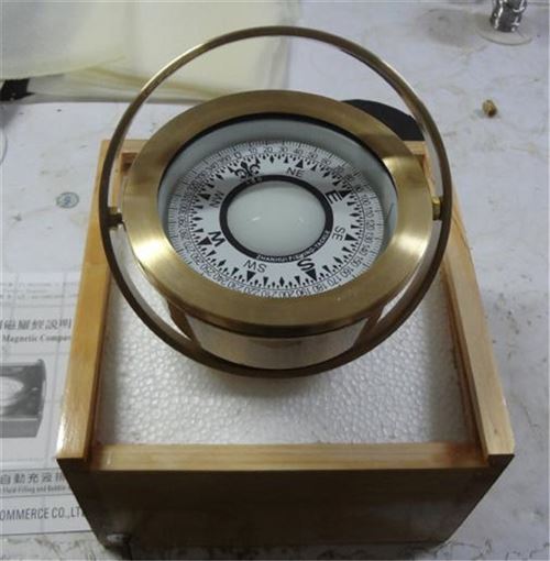 Ship Brass Compass In Wooden